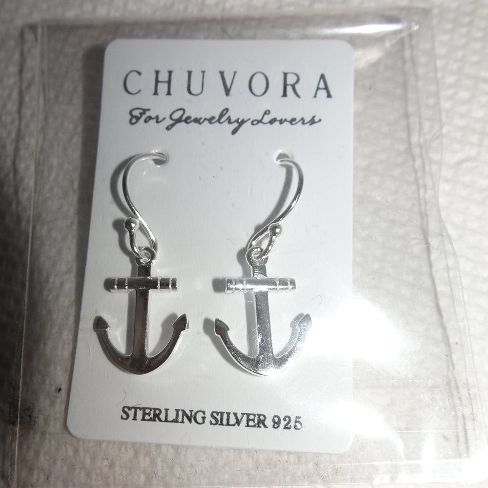 Chuvora Sterling 925 Anchor Pierced Earrings